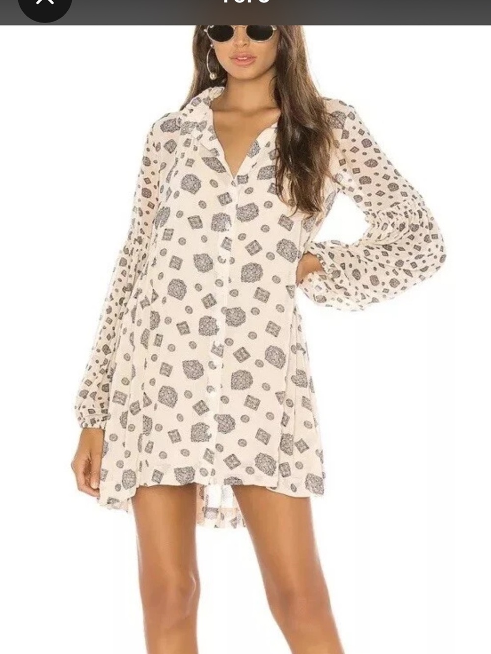 Free People Turn Turn Balloon Sleeve Printed Mini Swing Dress Size Small